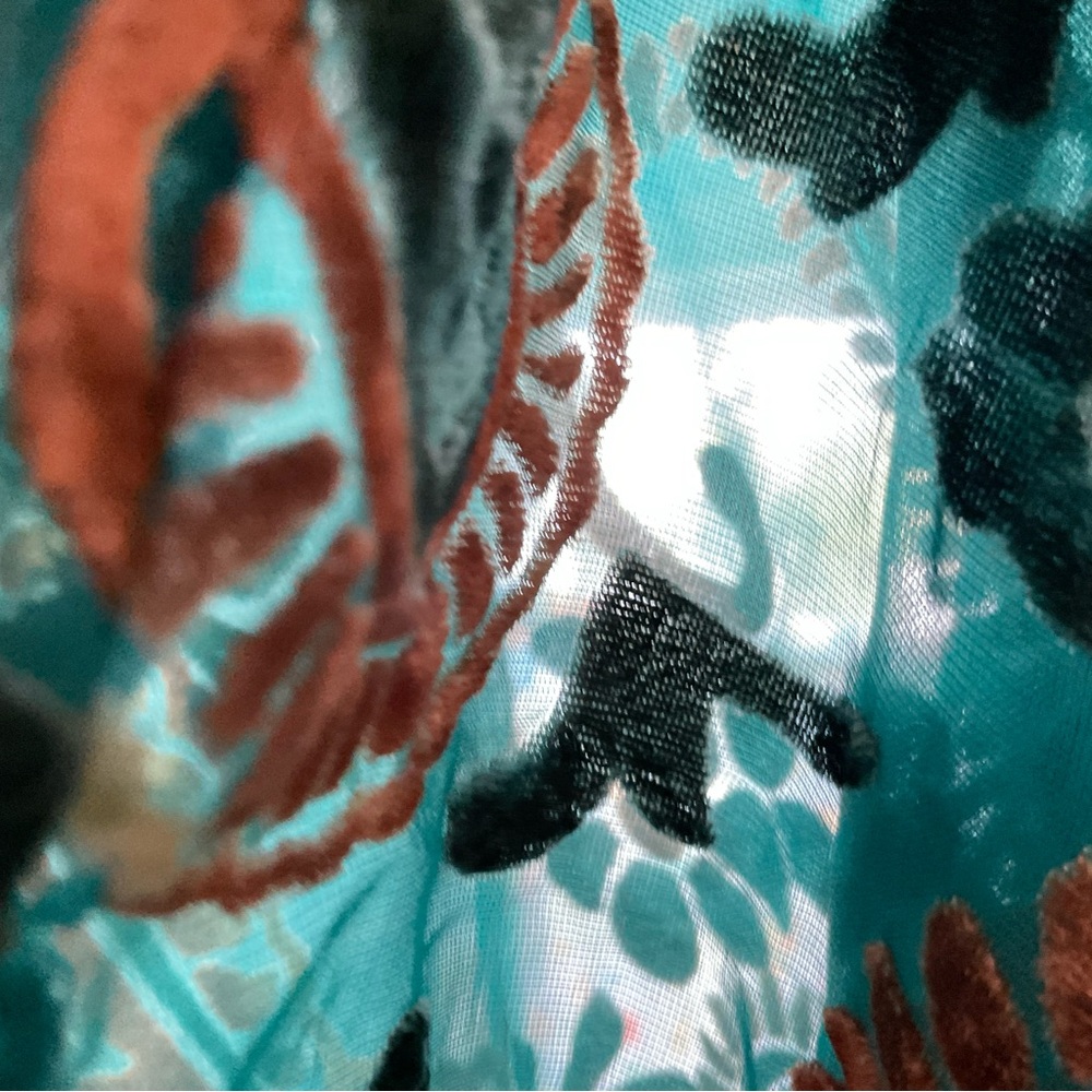 Velvet Burnout Boho Blouse Teal Paisley Tunic Festival Top S - Picture 15 of 16